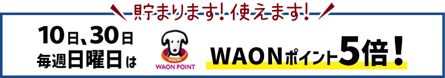 10日、30日 毎週日曜日はWAONポイント5倍！